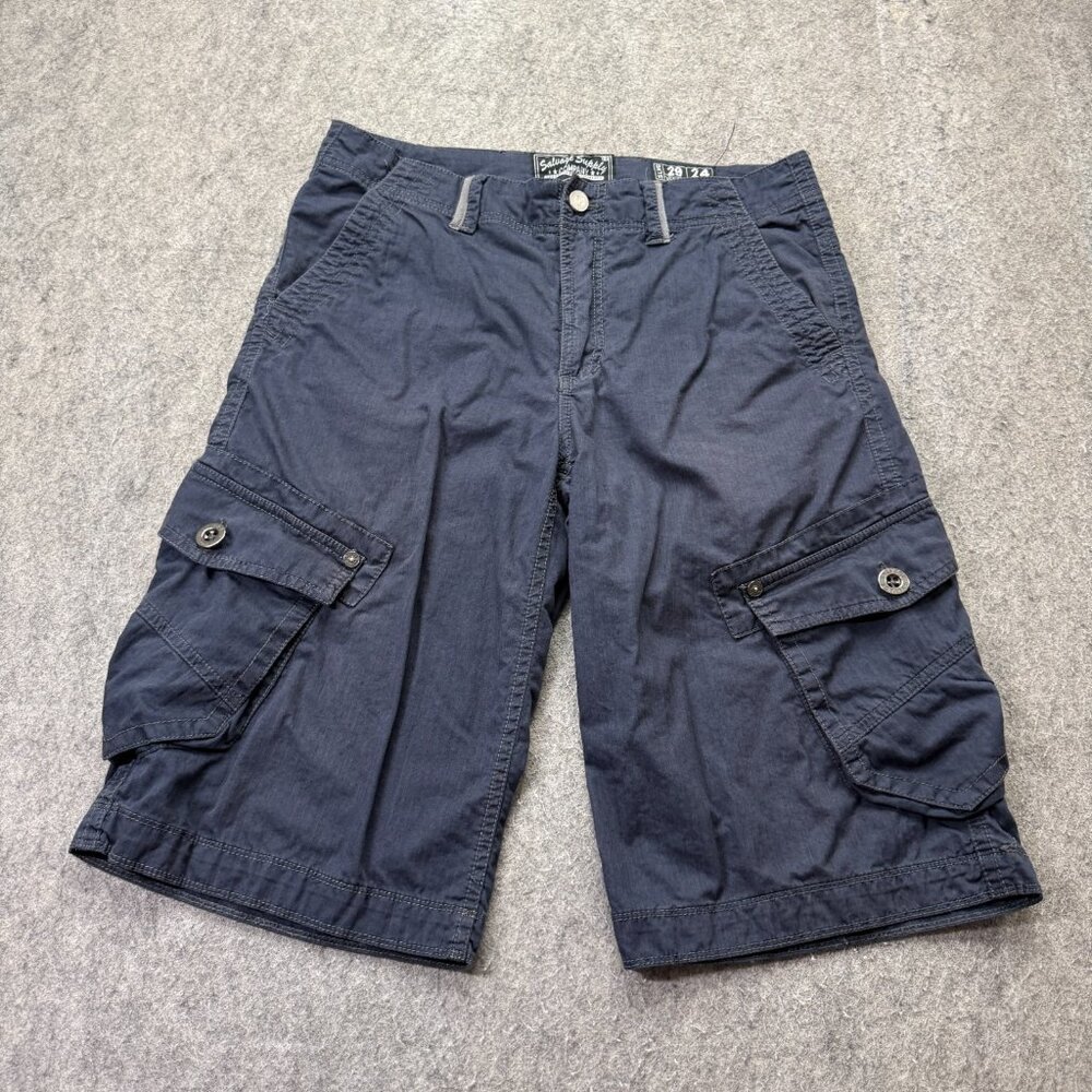 Salvage Supply Cargo Shorts Mens 29 Dark Blue 13" Long Stretch Hiking Comfort